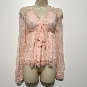 Mi Ami Womens Lace Babydoll Top Sz S Pink Coquette Soft Girl Y2K Romantic Kawaii
